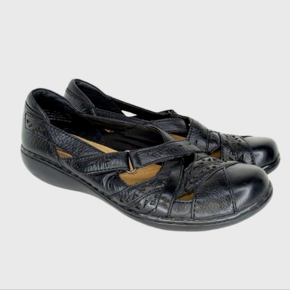 Clarks Bendables Ashland Black Leather Mary Janes Style 65064 Size 6.5M